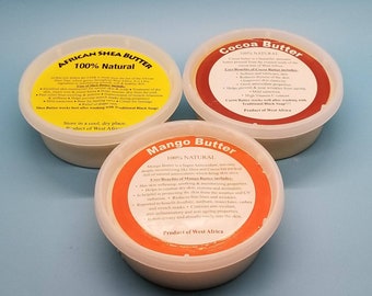 Burro di karitè crudo, Burro di cacao crudo, Trio di burro di mango crudo, Lozione naturale per il corpo, Crema idratante per sapone, capelli, viso e corpo