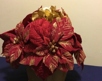 Large Burgundy And Gold Poinsettia  Centerpiece