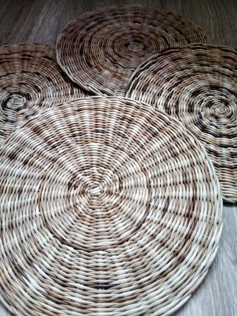 Round wicker placemats melange natural color Serving Etsy