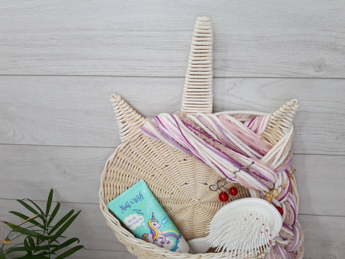 Wicker Unicorn Shelf Kids Basket Storage Unicorn Wall Etsy