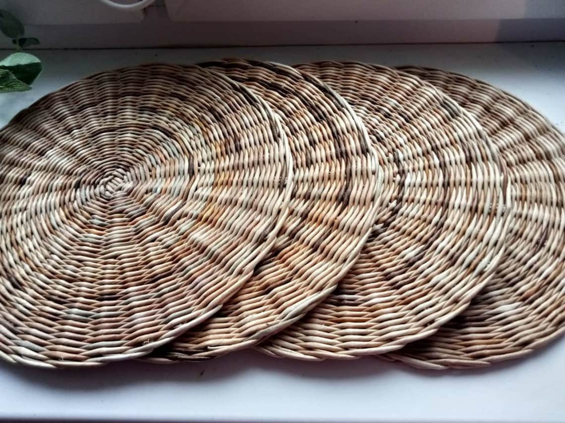 Round wicker placemats melange natural color Serving Etsy