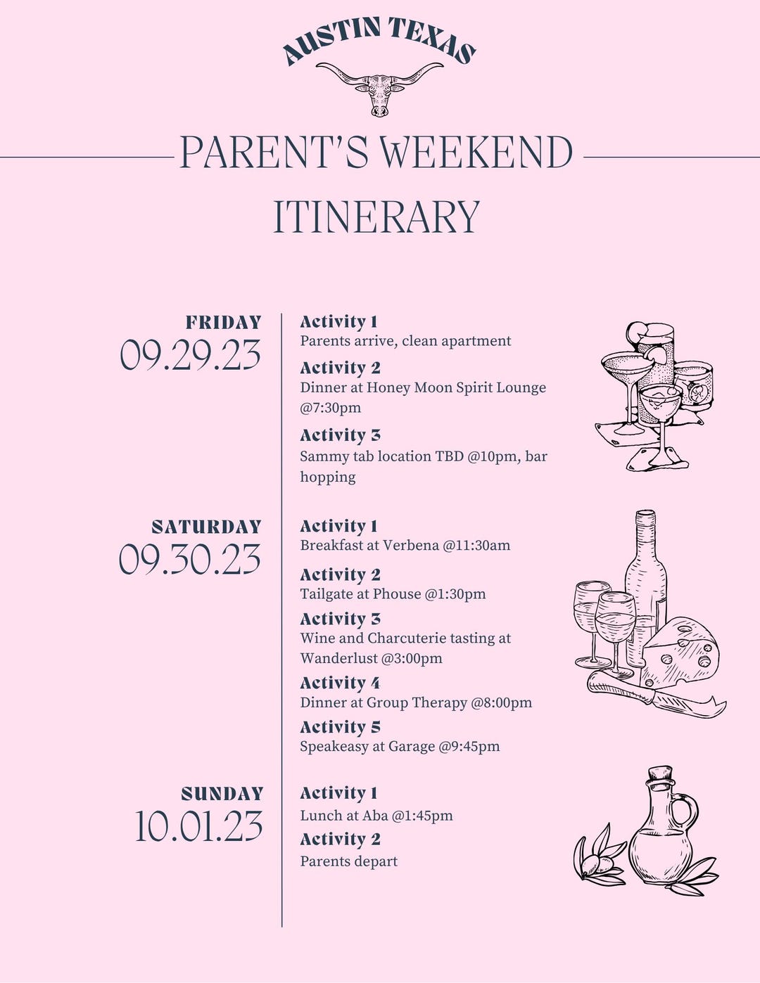 Editable Parents’ Weekend Itinerary Template | College Weekend Schedule ...