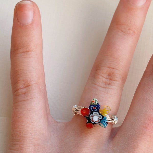 Millefiori Multi Star Statement Wire Ring