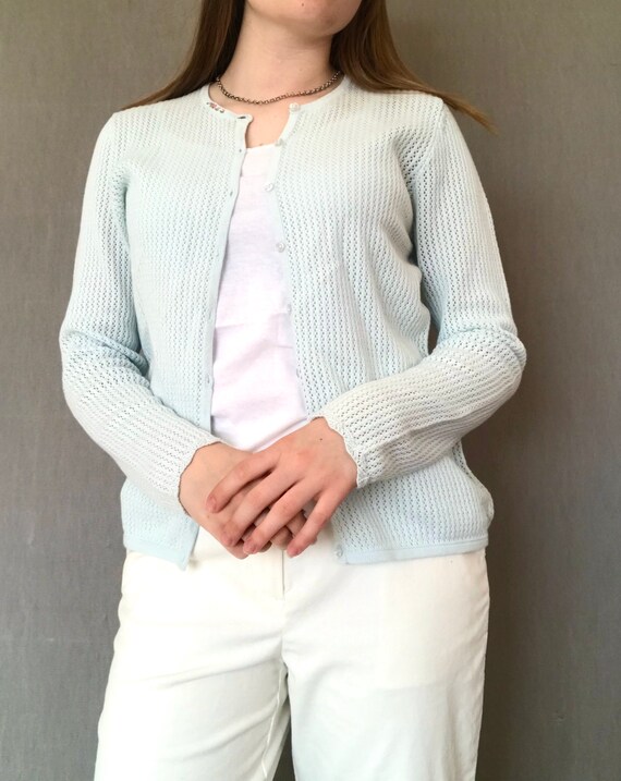 Vintage Crochet Pastel Blue Long Sleeve Size Mediu