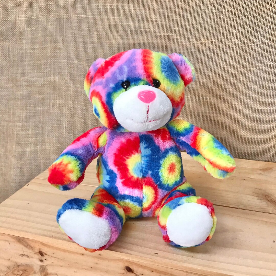 Vintage Tie Dye Teddy Bear Cute Furry Rainbow Stuffed Animal Plushie