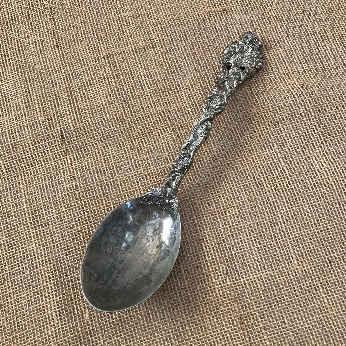 Vintage Godinger Serving Spoon Large Silver Ornate Grapevine Etsy