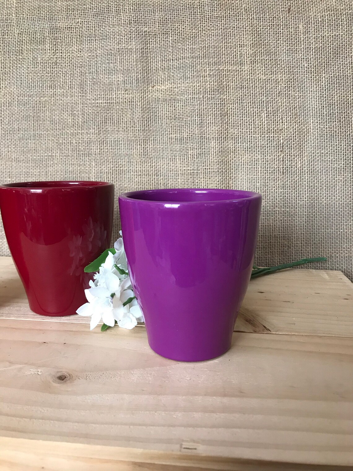 Set of 3 Ceramic Flower Pots Made in Germany Red Orange Purple Etsy