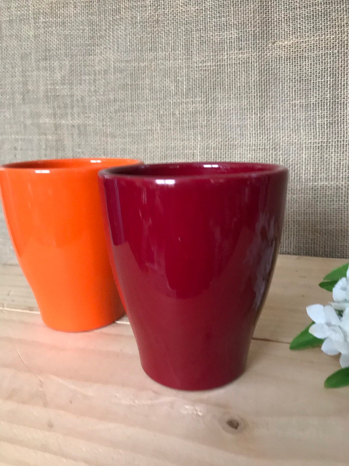 Set of 3 Ceramic Flower Pots Made in Germany Red Orange Purple Etsy