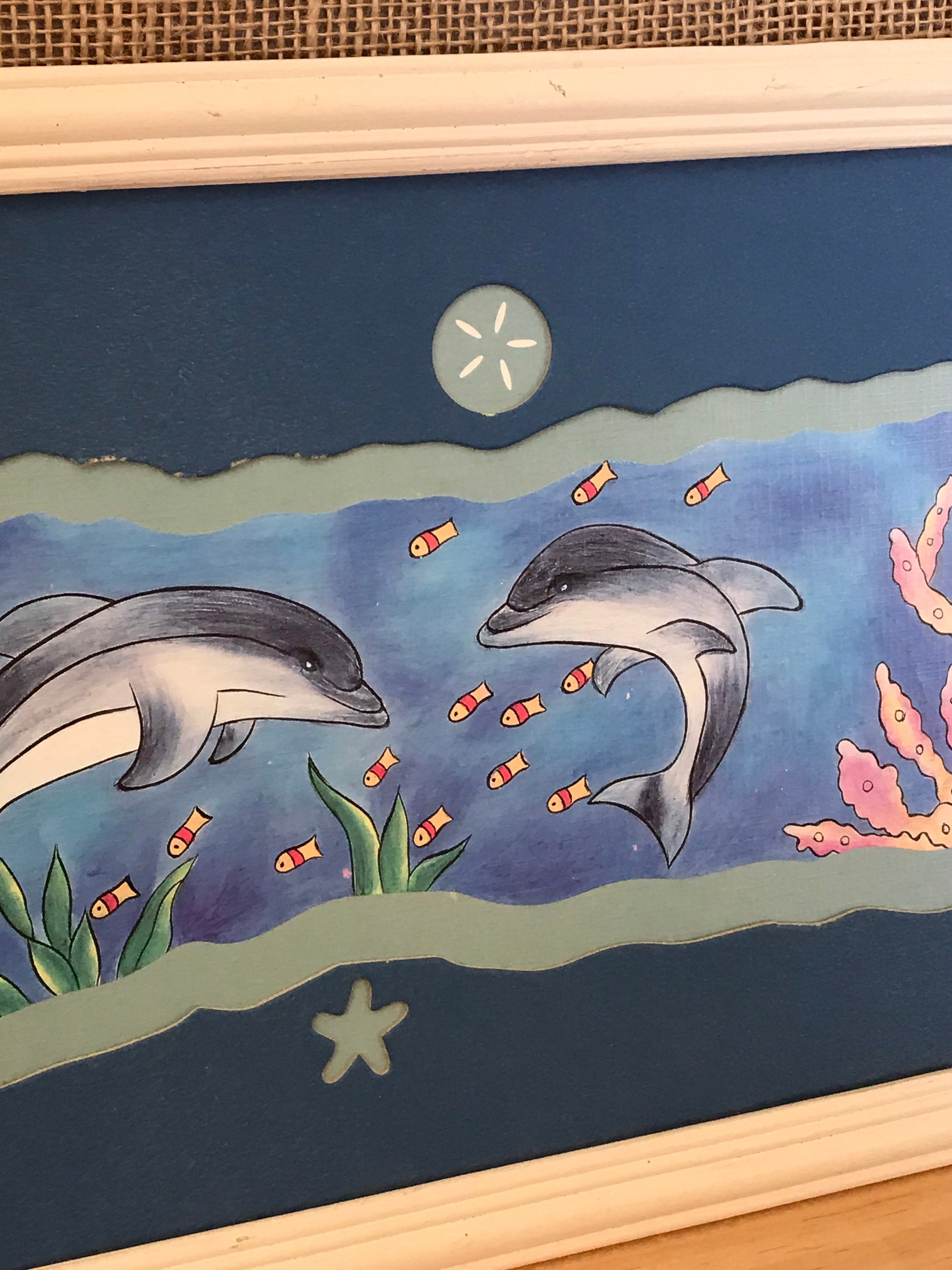 Dolphin Wall Art Hanging Framed Picture Nautical Decor Etsy