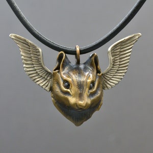 Brooke Stone Chipmunk with Silver Wings Bronze Necklace