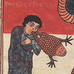 False Prophet Medieval Art Print, fantasy gift, wall art, framable, authentic art, bestiary, marginalia, parable, religious, frog, goth art