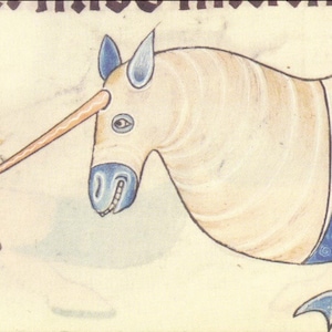 Uni...corn? Medieval Print, bestiary, mythic monster, weird medieval art, home decor, mythology, goth, cottagecore, marginalia