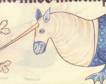 Uni...corn? Medieval Print, bestiary, mythic monster, weird medieval art, home decor, mythology, goth, cottagecore, marginalia