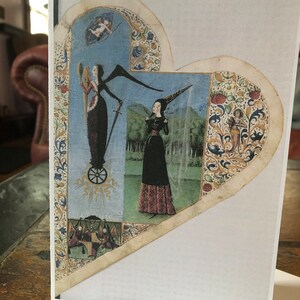 Lege wenskaart, Heart Song, queer witchy, ongebruikelijke kunstprint, middeleeuws, subversief, vrouwenkracht, galentines Valentijnsdag, Cupido