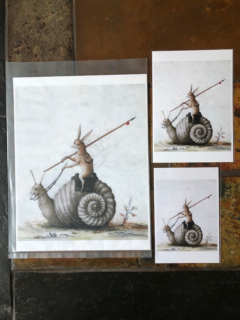 Snail Steed Renaissance Print, Gift for Student, Gift for Rabbit Lover ...