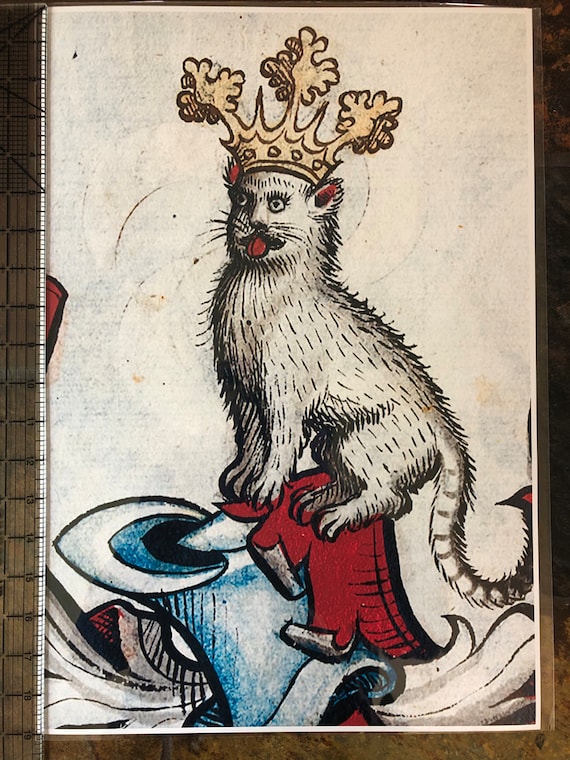 Derp Cat Medieval Print Art Gift Home Decor Bestiary Marginalia Family Crest Cottagecore Witchy Coven Familiar Weird Funny Goth Etsy UK