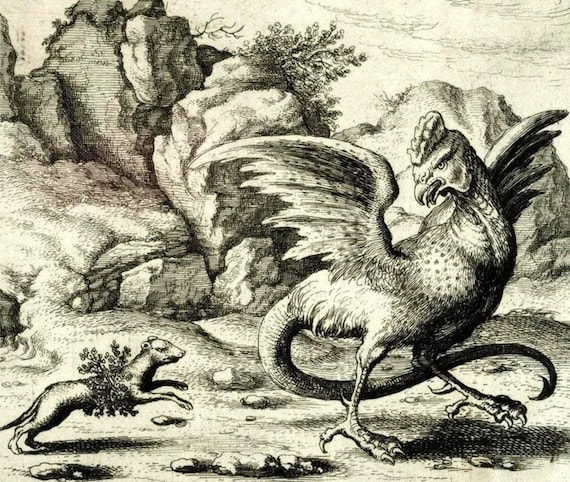 Basilisk and Weasel Renaissance Print, Renaissance Art, Home Decor
