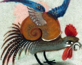 Snail Chicken II Medieval Print, poultry, home decor, bestiary, medieval marginalia, viral meme art, cottagecore, forestcore, weird goth