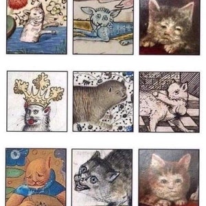 Enneaptych I Stampa medievale, regalo d'arte per gatti, arredamento per la casa, bestiario, marginalia, cottagecore, divertente brutto, congrega di streghe familiare, strana stranezza goth