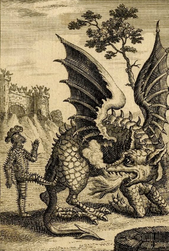 ドラゴン啓蒙プリント、ドラゴンアートギフト、騎士、家の装飾