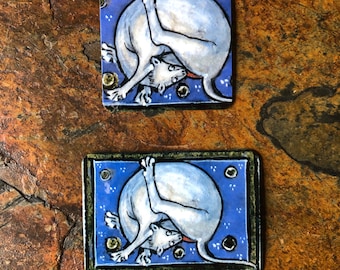 Kühlschrankmagnet Borthole III Mittelalterliche Katzenkunst, süßes Kätzchen Geschenk, historische Zeichnung, feiner Glanz, Sphynx, Kunstdruck
