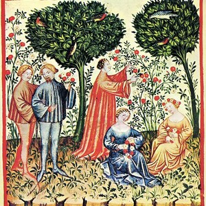 Mittelalterlicher Frühlingsdruck, Tacuinum Sanitatis, Vintage medizinischer Text, Gesundheitsratgeber, Kunstgeschenk, Almanach, Kräuterkunde, neues Leben, Blüte, Knospung