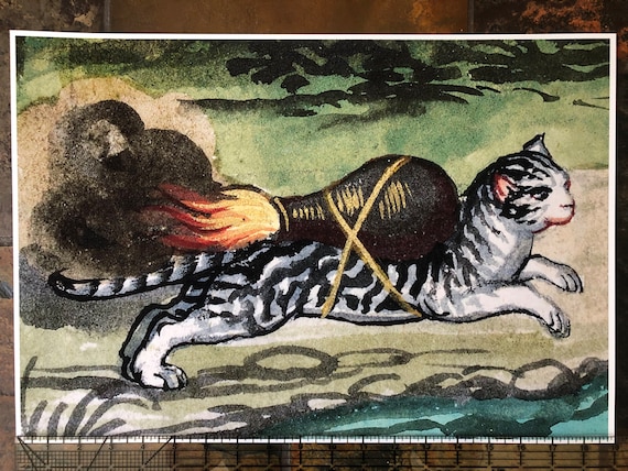 Rocket Zooms I Renaissance Print, Cat Art Gift, Bestiary, Medieval