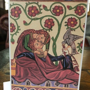 Carte de voeux vierge, Hawking Date, parade nuptiale, impression d'art décalée, amour courtois, poète médiéval, romantique, Saint-Valentin