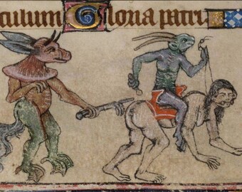 Poker Medieval Print, gift, wall art, framable print, authentic art, medieval cats, bestiary, marginalia, rabbits, mythic creatures, demons