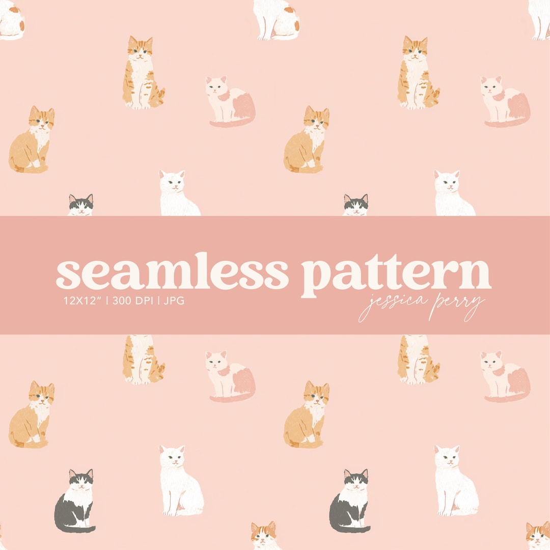 Cute Pink Kittens Seamless Pattern, Hand Drawn Cats Repeating Pattern ...