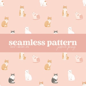 Söta rosa kattungar sömlösa mönster, handritade katter som upprepar mönster, kattunge baby och barn digital papper bakgrund