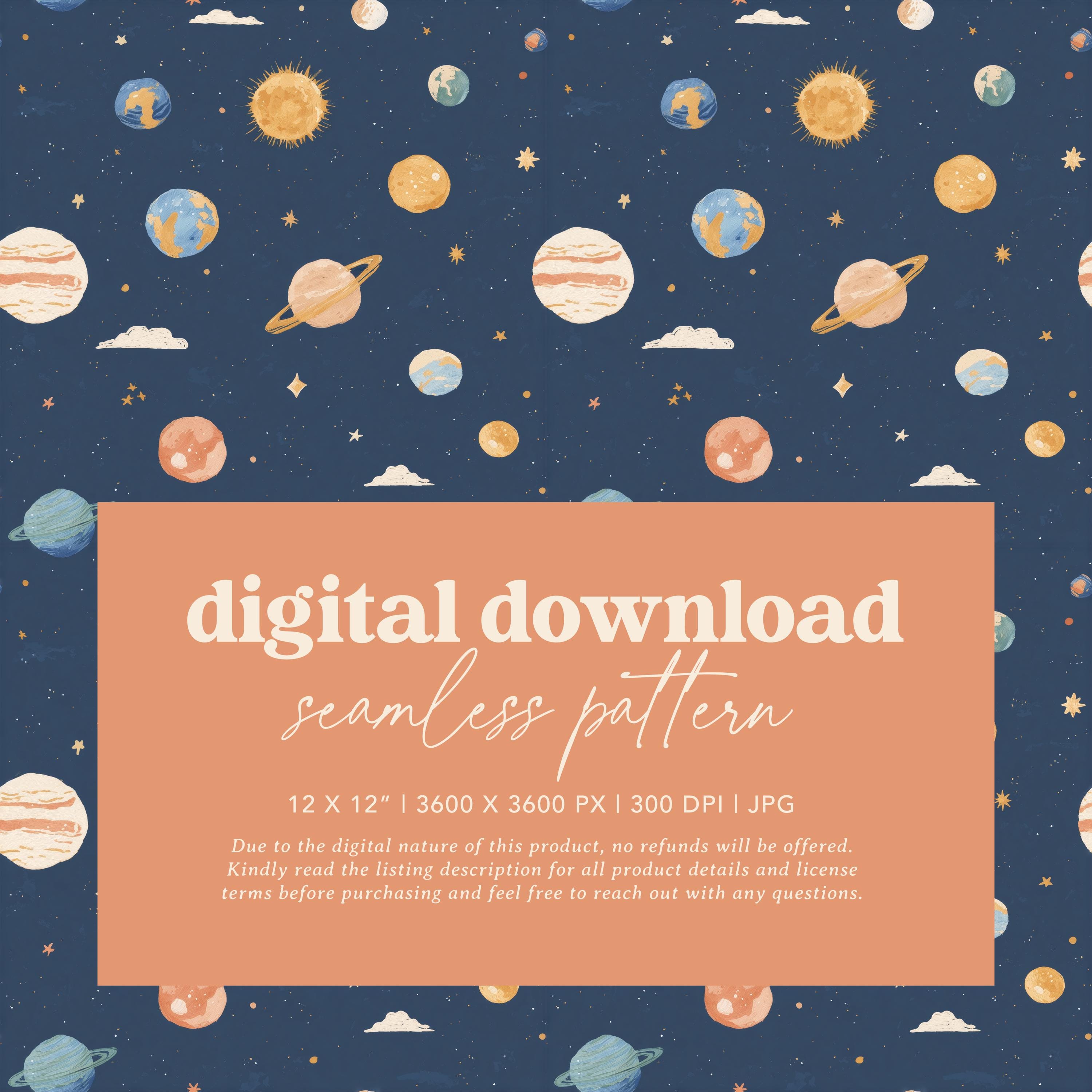 Outer Space Seamless Pattern, Hand Drawn Planets Repeating Pattern ...