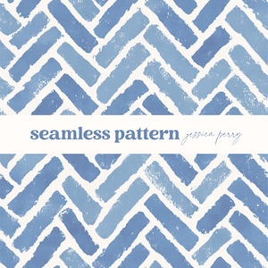 May include: A seamless pattern design featuring a herringbone pattern in shades of blue against a white background. The design includes the text "seamless pattern" and the name "jessica perry".