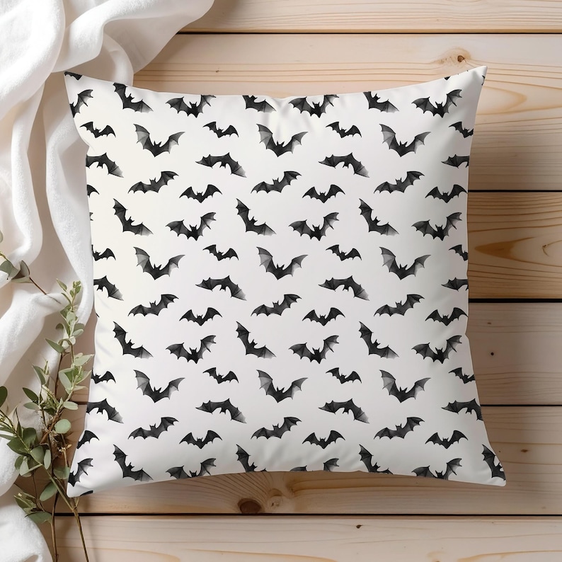 Black and White Watercolor Bats Seamless Pattern, Halloween Bats ...