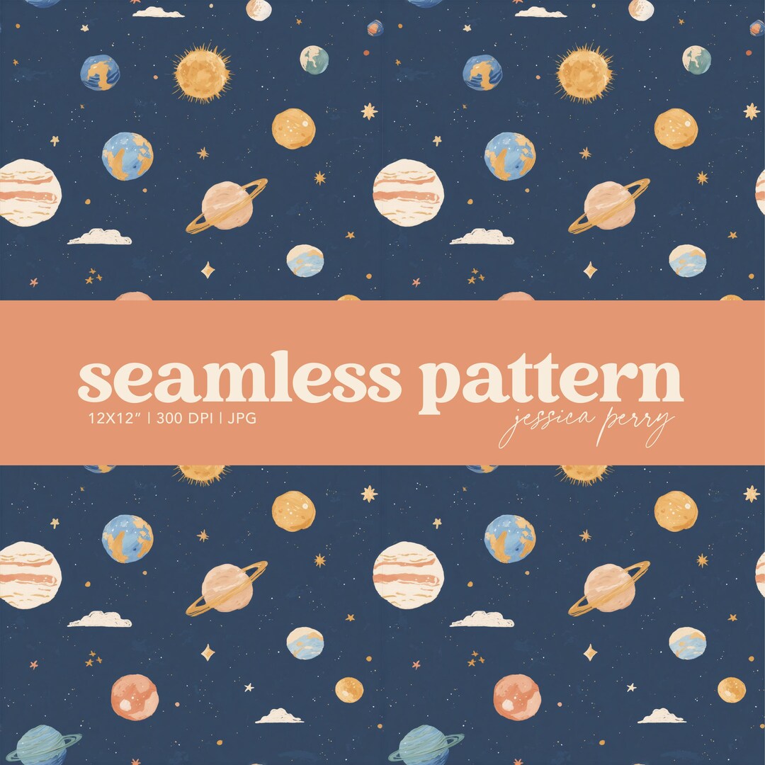 Outer Space Seamless Pattern, Hand Drawn Planets Repeating Pattern ...