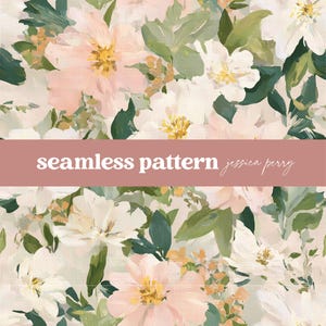 Blush Pink and Sage Floral Seamless Pattern, Vintage Sage Green Flower Repeating Pattern, Coastal Pattern, Digital Paper Background