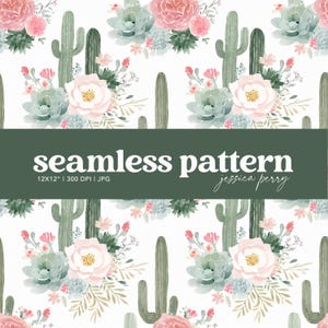 Modèle sans couture de cactus floral rose, motif répétitif de cactus Saguaro du sud-ouest, fleurs et plantes succulentes fond de papier numérique