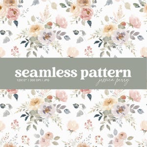Vintage Watercolor Floral Seamless Pattern, Cottagecore Floral Repeating Pattern, Muted Pastel Flowers Digital Paper Background