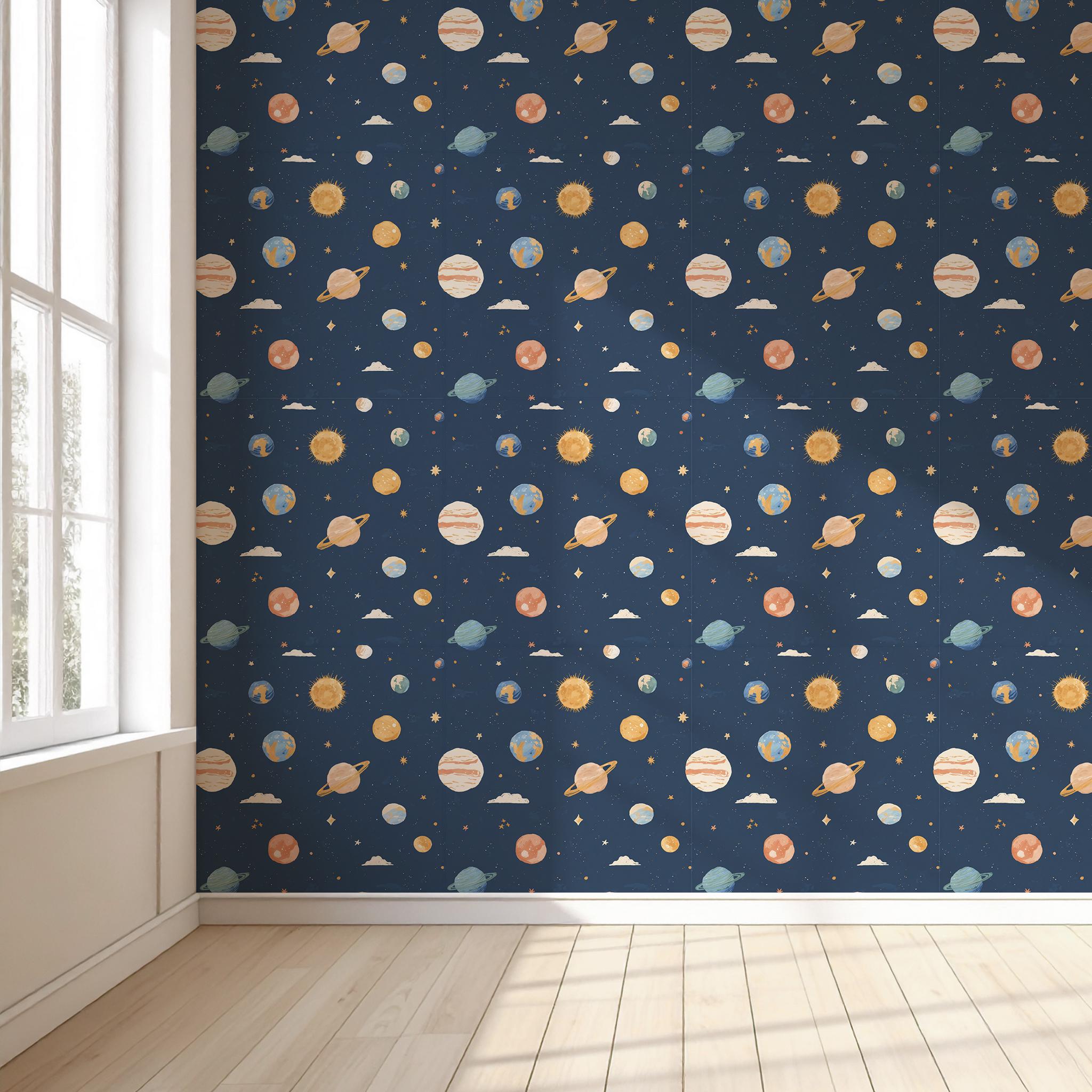 Outer Space Seamless Pattern, Hand Drawn Planets Repeating Pattern ...