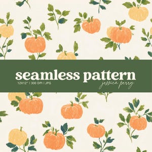 Fall Pumpkins Seamless Pattern, Hand Drawn Pumpkin Patch Repeating Pattern, Pumpkin Autumn Digital Paper Background
