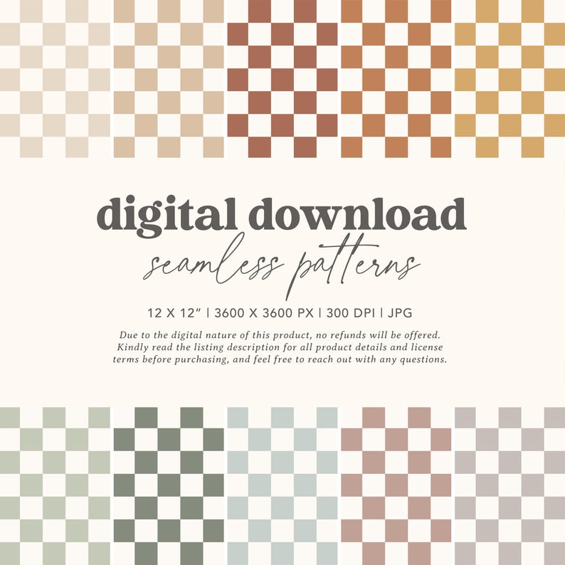 Boho Earth Tone Checkers Seamless Patterns, Muted Checks Repeating ...
