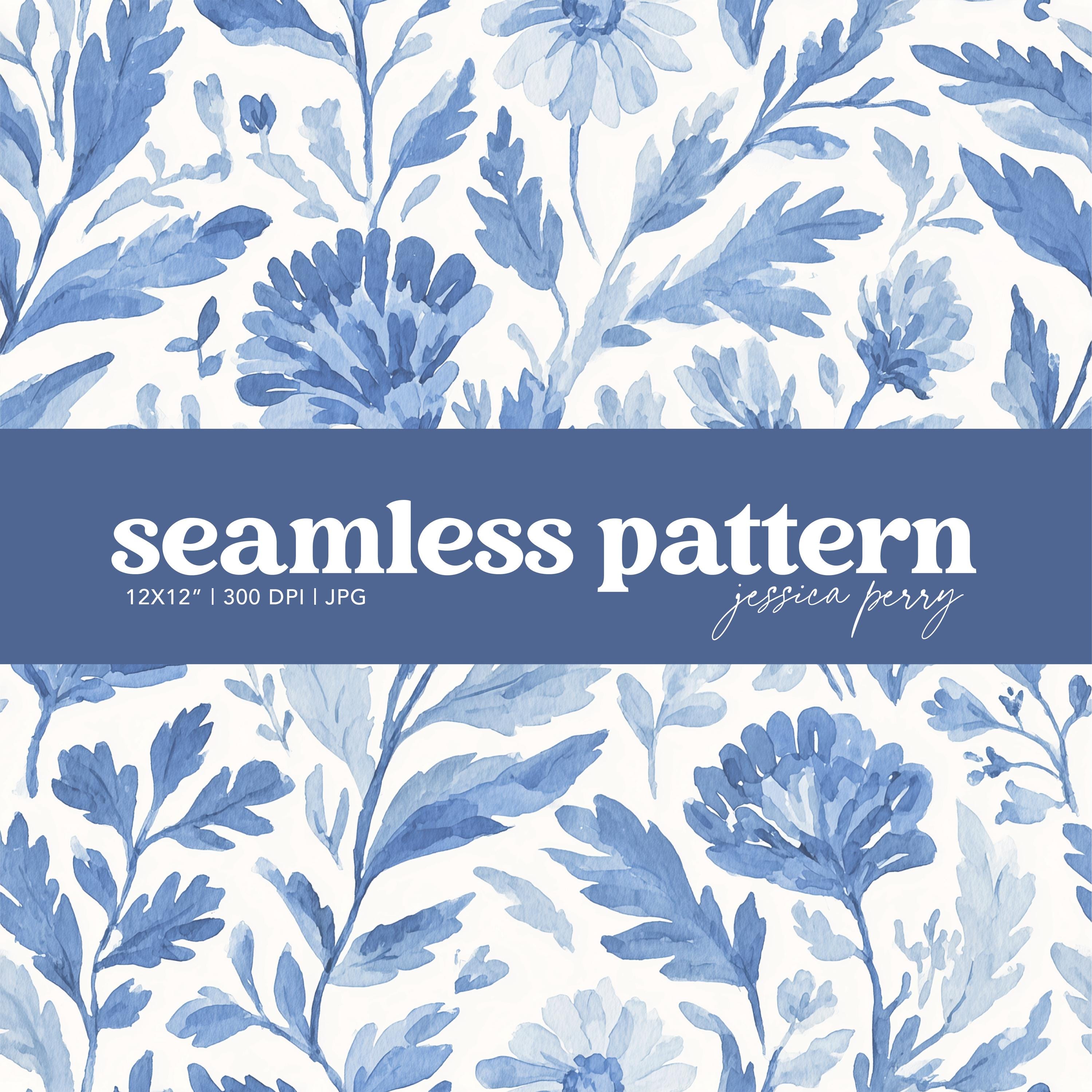 Blue Watercolor French Country Floral Seamless Pattern, Blue and White ...