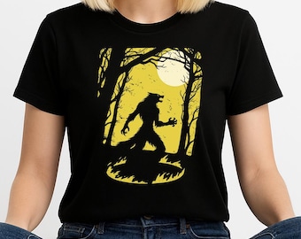 Werewolf Halloween Shirt — Spooky Werewolf Silhouette Tee, Horror Monster T-Shirt, Gothic Wolfman Moon Shirt for Men & Women