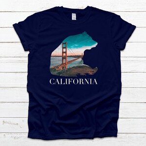 navy t shirt with a bear with text saying California