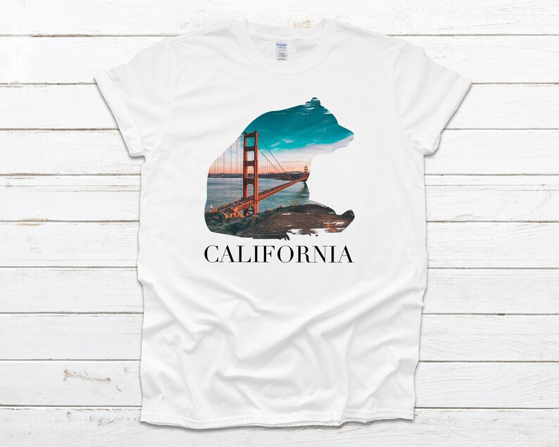 white t shirt with a bear with text saying California