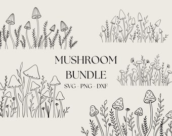 Row of Mushrooms Svg Bundle, Mushroom Svg, Fungi Clipart, Cute Mushroom Svg