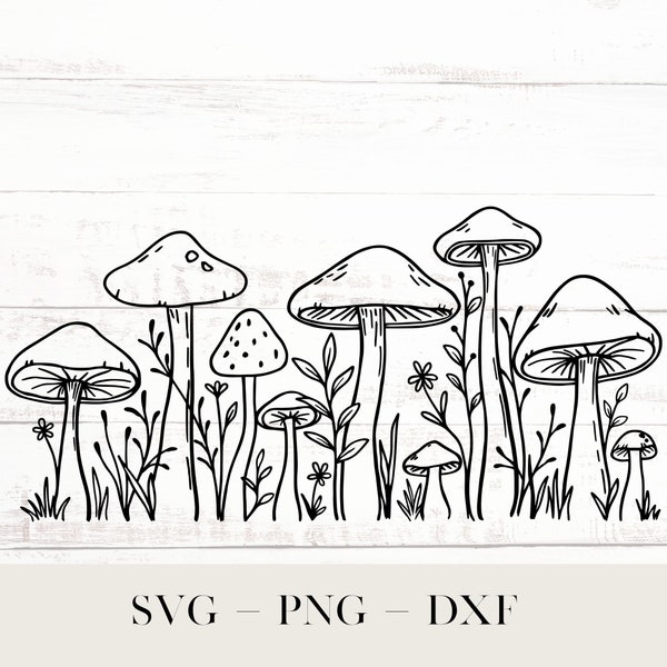 Row of Mushrooms Svg, Flower Mushroom Png, Fungus Png, Magic Mushrooms Svg