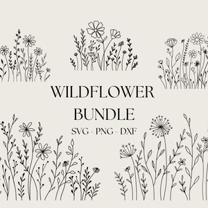 Hand drawn black and white flower meadow border designs