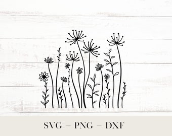 Flower Border Svg, Flower Meadow Svg, Simple Doodle Flower Png