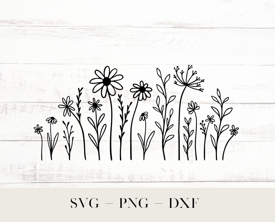 Wildflower Border SVG, Doodle Wild Flowers, Flower Meadow Clipart ...